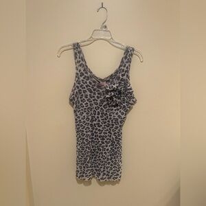 Y2K Sweet Pea Brown Leopard Tank Top with Floral Detail Size L
